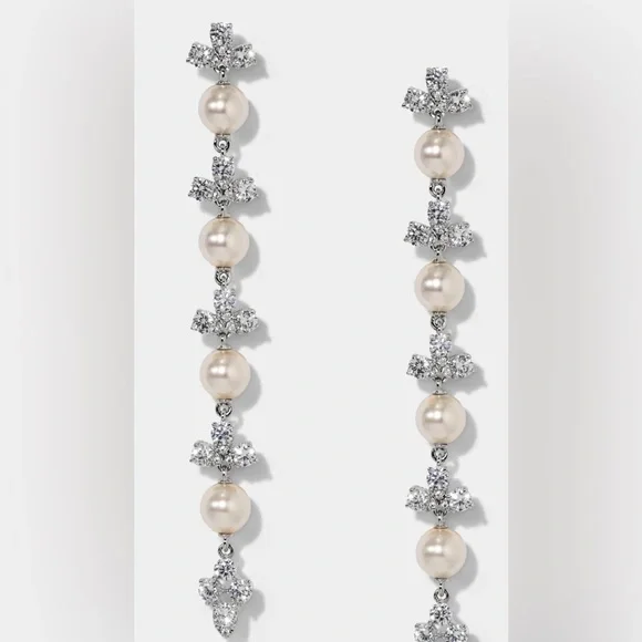 Nadri Pearl/ Cubic Zirconia Drop Earrings - Picture 3 of 3